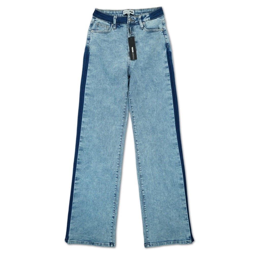 NWT Fashion Nova Jeans Ma Cherie‎ Two Tone Straight Leg Jeans - Light Wash Sz 5